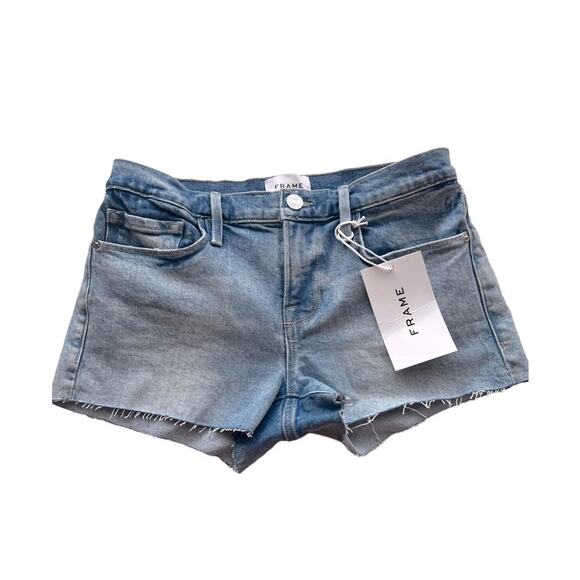 Frame Le Cutoff Frayed Hem Denim Shorts In Kerwin Blue Women Size 28 - Picture 2 of 7